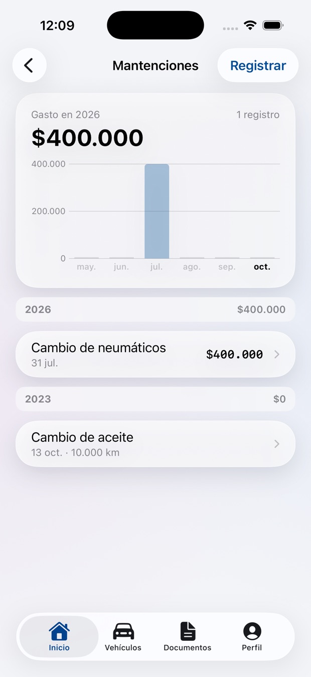 Gasto anual y lista de mantenciones