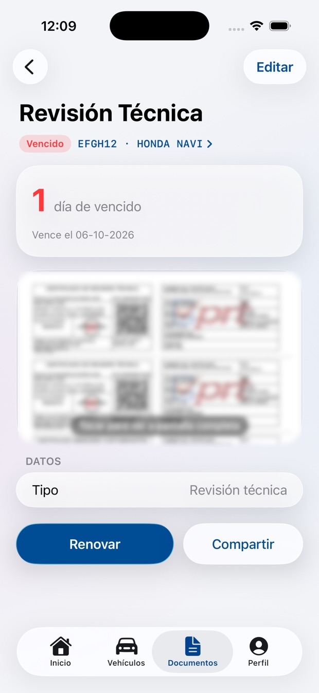 Detalle de una revisión técnica vencida
